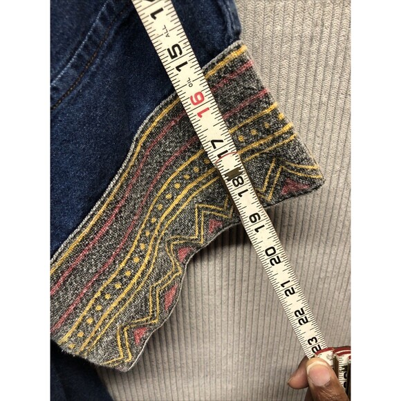 Denim Dress Nefertiti Embellished Ethnic Trim 1/2 Sleeve Midi Length V Neck - Picture 9 of 15